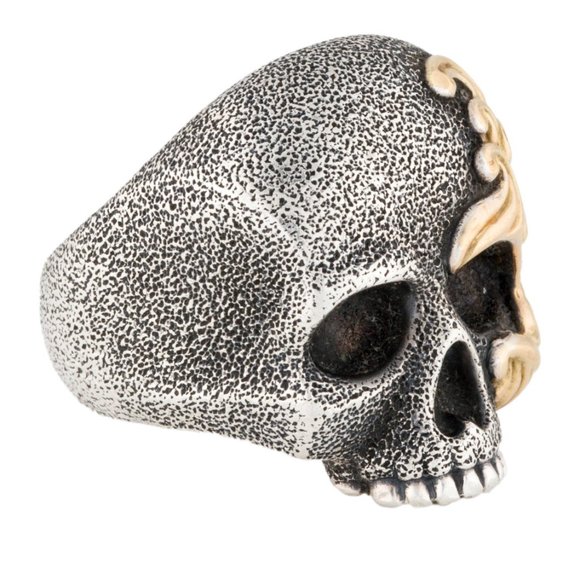 DAVID YURMAN TWO-TONE 18K YELLOW GOLD & STERLING SILVER WAVES SKULL RING - Picture 1 of 7